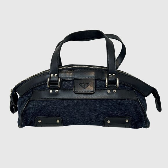 Roxy Womens Blue Denim & Black Faux Leather Handbag  Dual Handles & Zip Closure - Picture 1 of 10